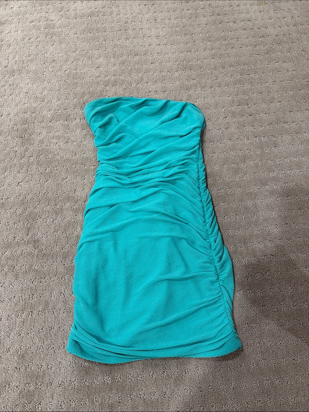 Ruched Strapless Tube Dress in Teal